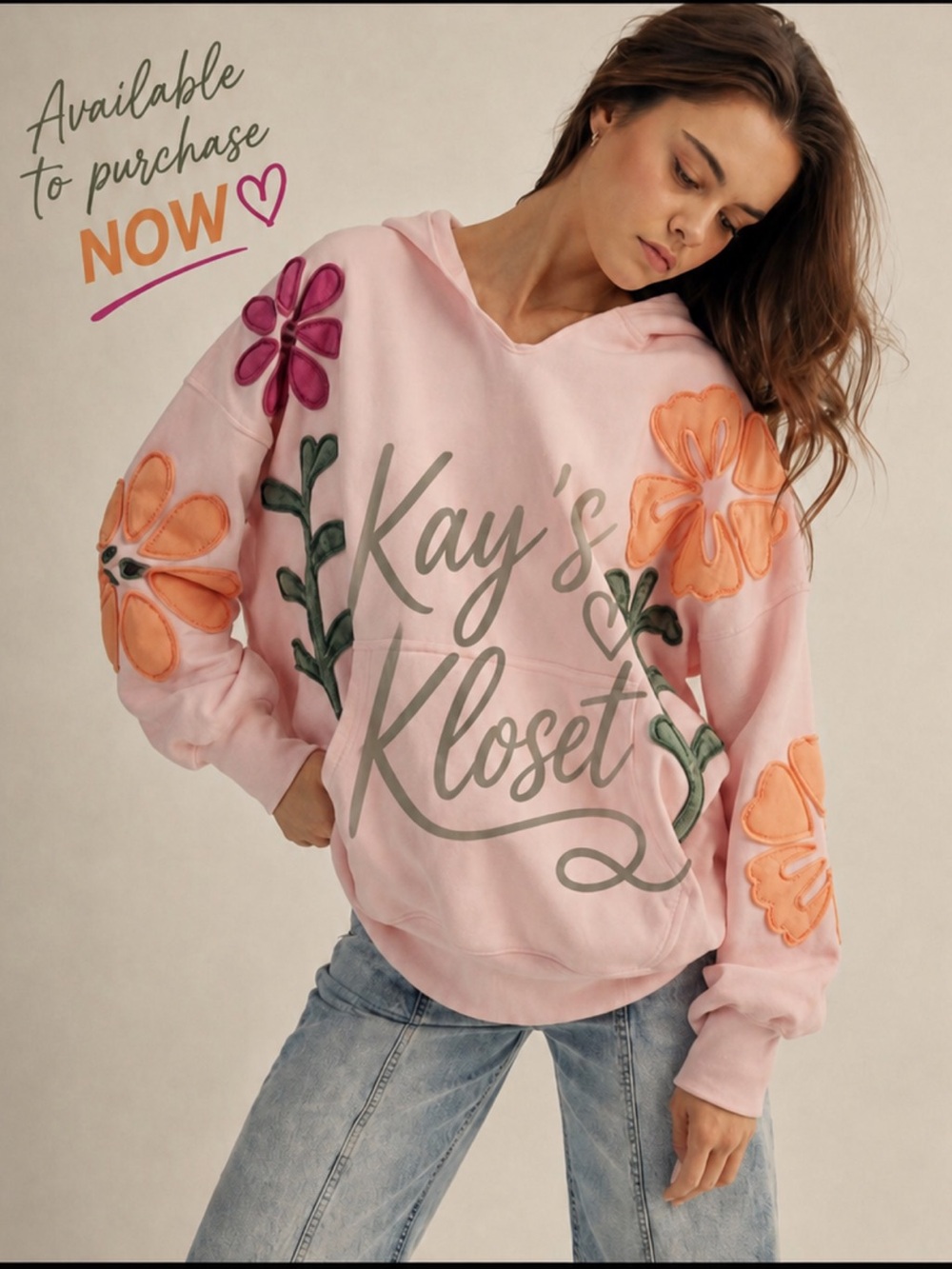 BF91-🌸🩷 PINK Artisan Bloom Hoodie with Floral Patchwork